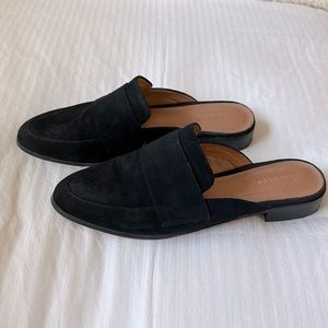Halogen black suede mule slides.